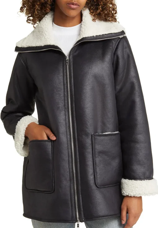womens-black-long-faux-leather-shearling-jacket