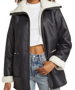 womens-black-long-faux-leather-shearling-jacket