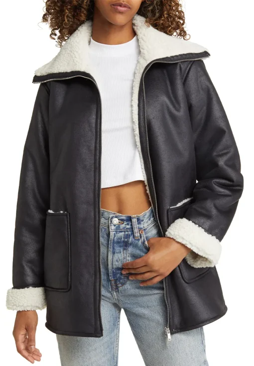 womens-black-long-faux-leather-shearling-jacket