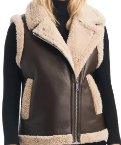 womens-bonded-dark-brown-faux-leather-shearling-vest