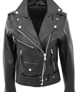 womens-brando-style-black-faux-leather-biker-jacket
