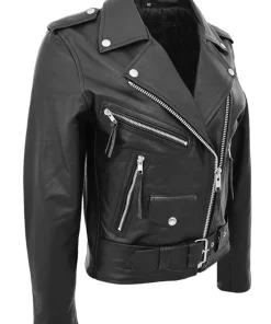 womens-brando-style-black-faux-leather-biker-jacket