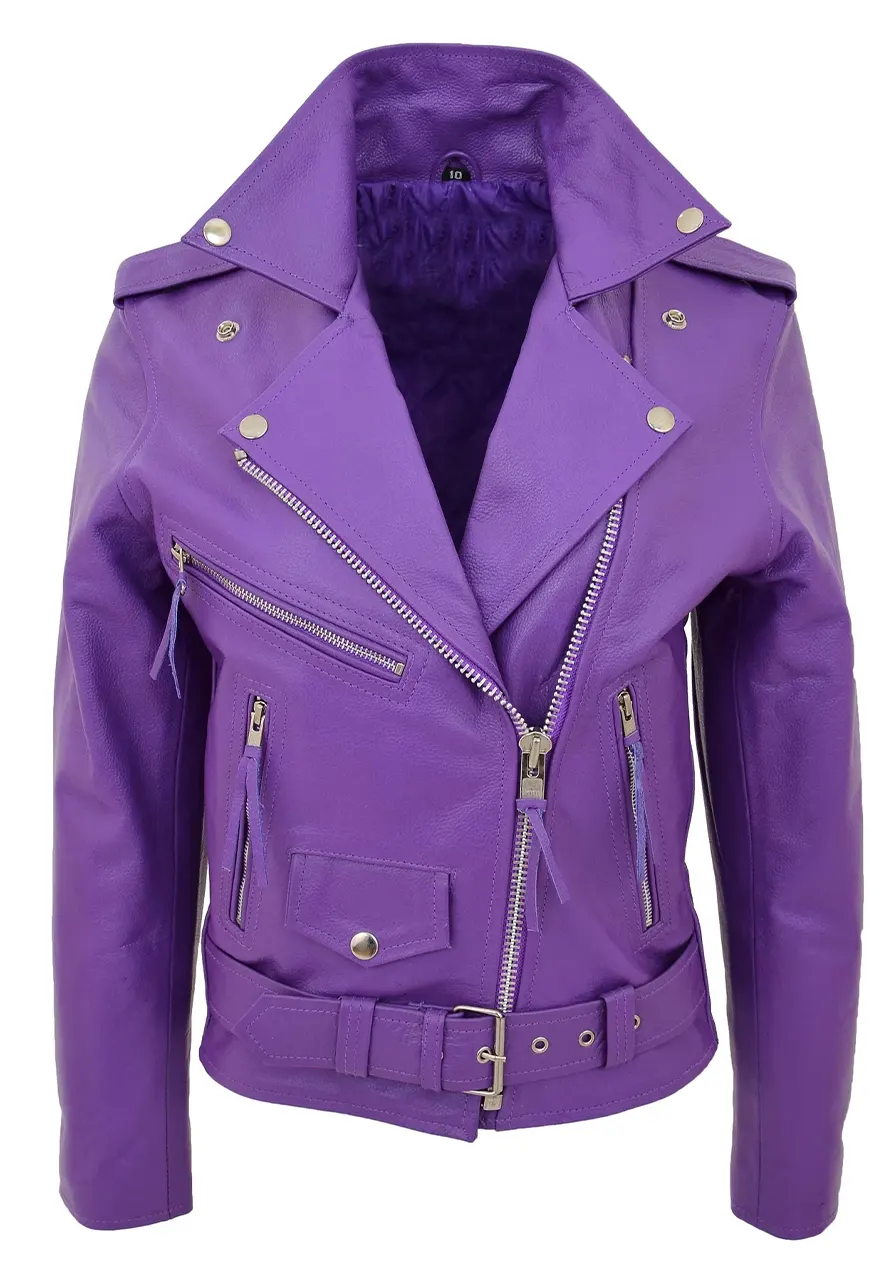 Women's Brando Style Lilac Faux Leather Biker Jacket 1 womens-brando-style-lilac-faux-leather-biker-jacket