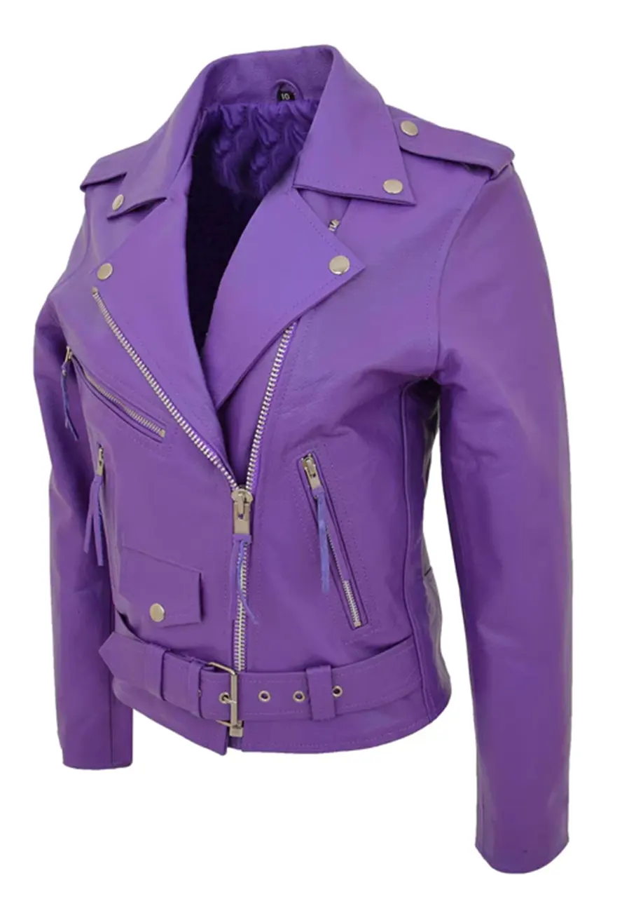 Women's Brando Style Lilac Faux Leather Biker Jacket 4 womens-brando-style-lilac-faux-leather-biker-jacket