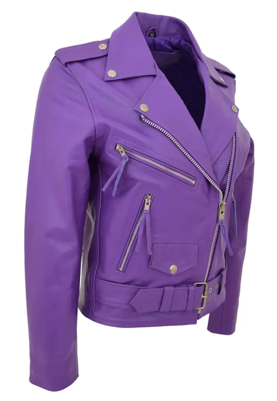 Women's Brando Style Lilac Faux Leather Biker Jacket 5 womens-brando-style-lilac-faux-leather-biker-jacket