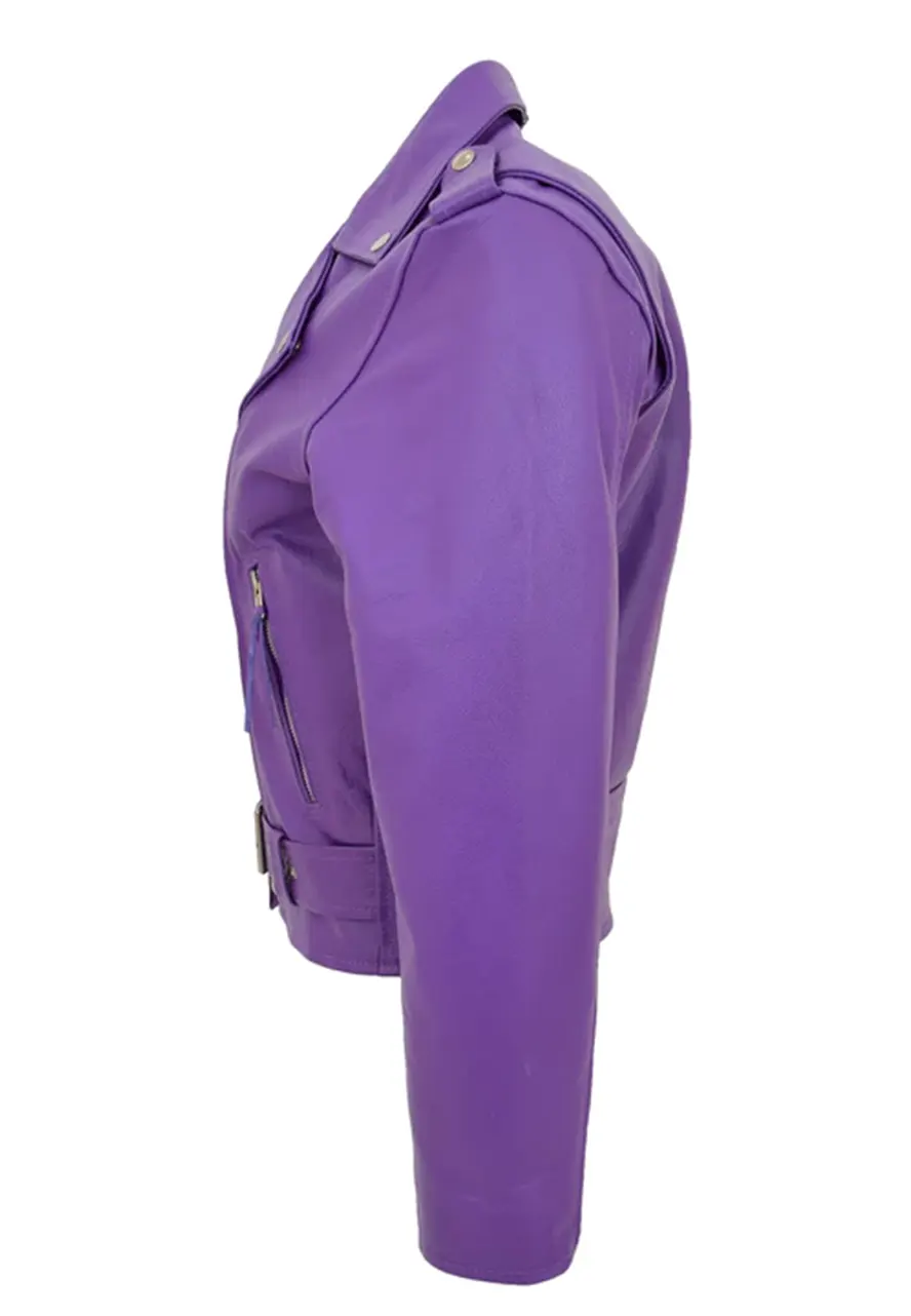 Women's Brando Style Lilac Faux Leather Biker Jacket 6 womens-brando-style-lilac-faux-leather-biker-jacket