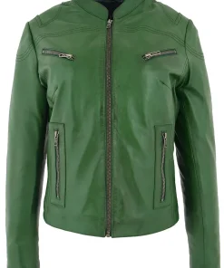 womens-casual-zip-up-green-faux-leather-biker-jacket