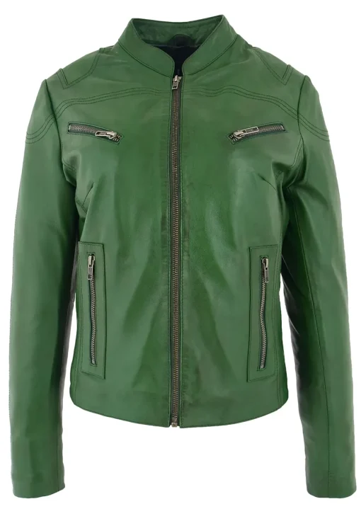 womens-casual-zip-up-green-faux-leather-biker-jacket