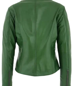 womens-casual-zip-up-green-faux-leather-biker-jacket