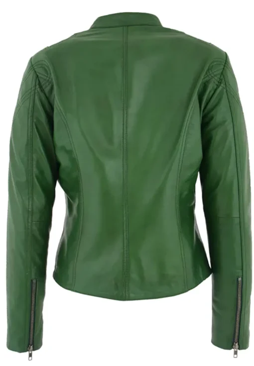 womens-casual-zip-up-green-faux-leather-biker-jacket