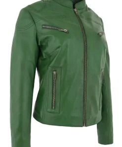 womens-casual-zip-up-green-faux-leather-biker-jacket
