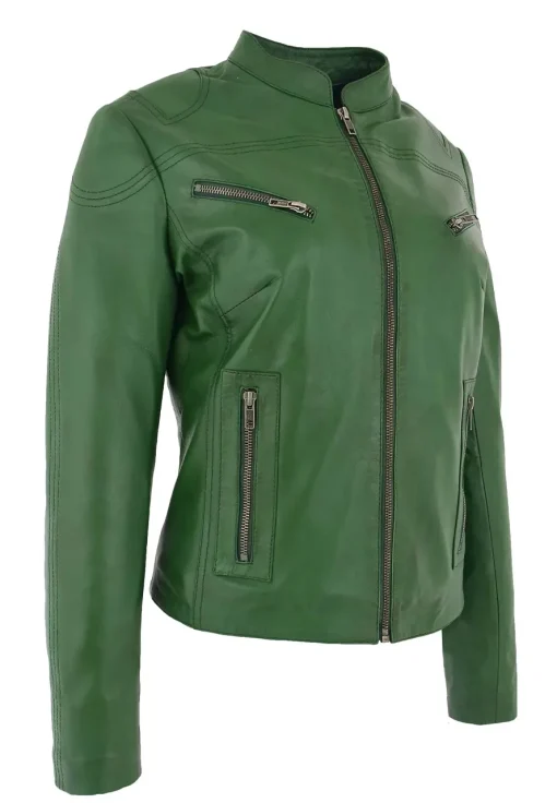 womens-casual-zip-up-green-faux-leather-biker-jacket