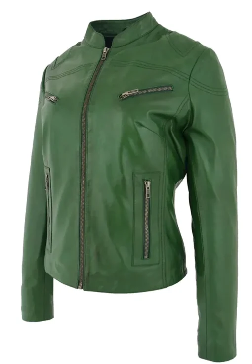 womens-casual-zip-up-green-faux-leather-biker-jacket