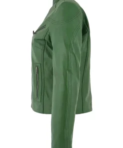 womens-casual-zip-up-green-faux-leather-biker-jacket