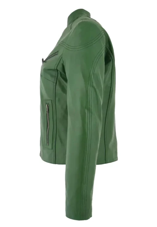 womens-casual-zip-up-green-faux-leather-biker-jacket