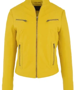 womens-casual-zip-up-yellow-faux-leather-biker-jacket
