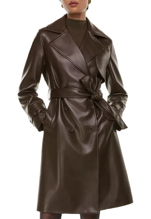 womens-chocolate-brown-faux-leather-single-breasted-coat