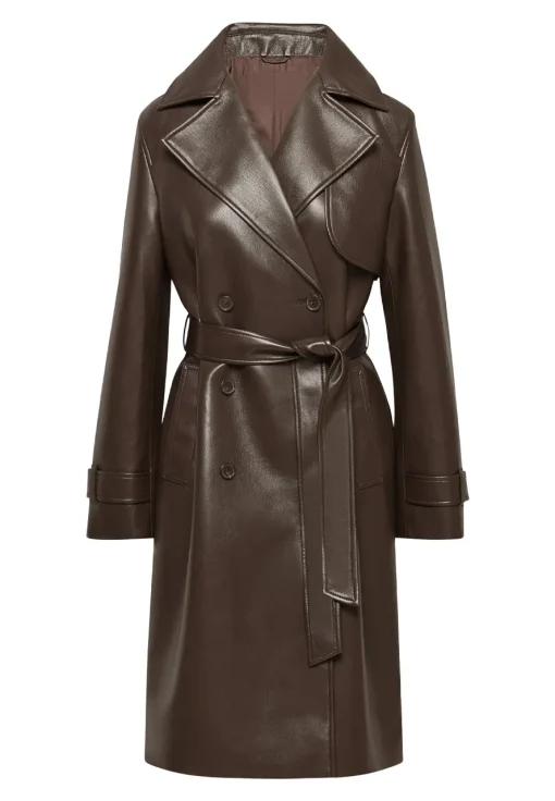 womens-chocolate-brown-faux-leather-single-breasted-coat
