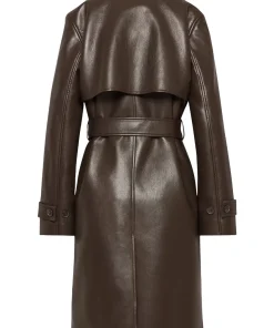 womens-chocolate-brown-faux-leather-single-breasted-coat