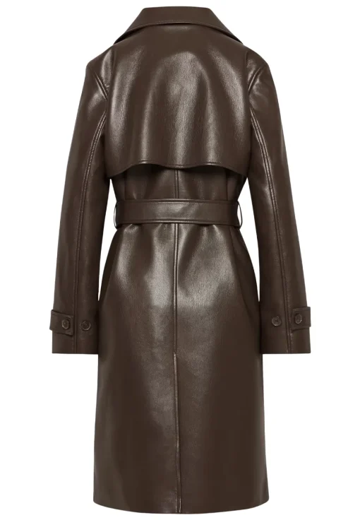 womens-chocolate-brown-faux-leather-single-breasted-coat