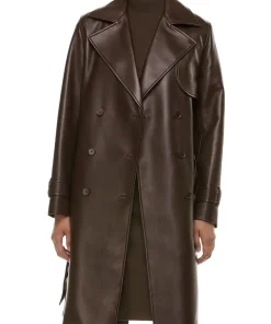 womens-chocolate-brown-faux-leather-single-breasted-coat