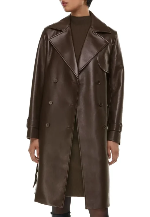 womens-chocolate-brown-faux-leather-single-breasted-coat