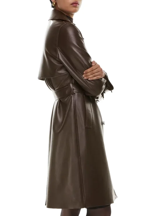 womens-chocolate-brown-faux-leather-single-breasted-coat
