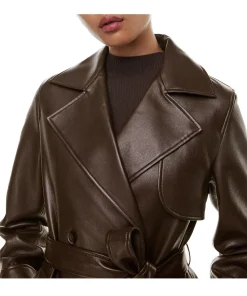 womens-chocolate-brown-faux-leather-single-breasted-coat