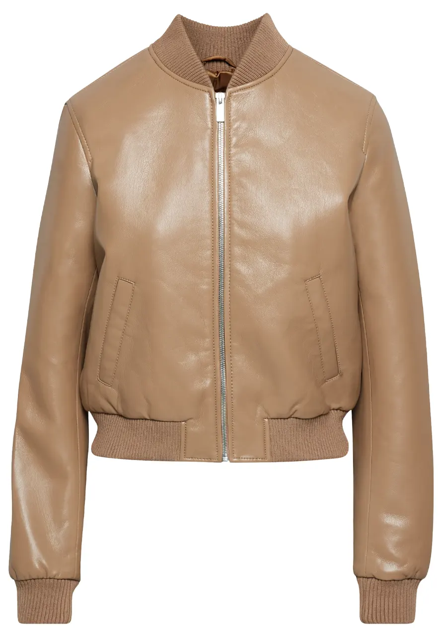 Women's Constant Camel Faux Leather Bomber Jacket 1 womens-constant-camel-faux-leather-bomber-jacket