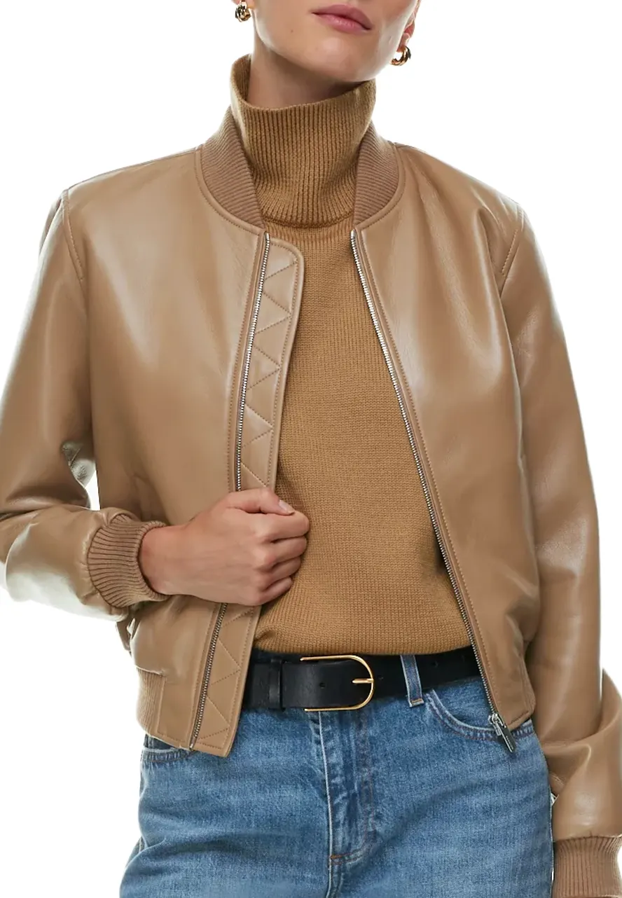 Women's Constant Camel Faux Leather Bomber Jacket 5 womens-constant-camel-faux-leather-bomber-jacket