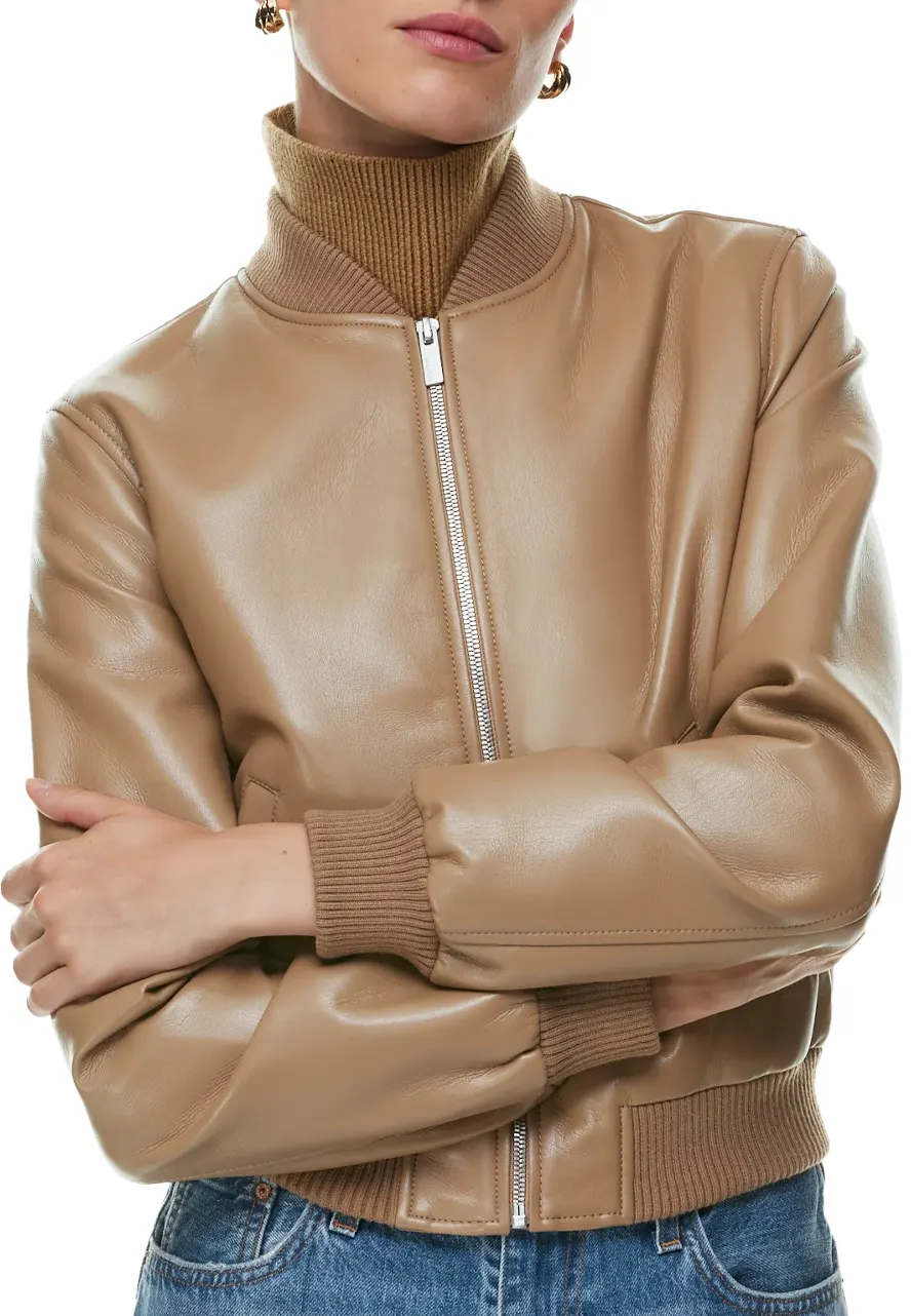 Women's Constant Camel Faux Leather Bomber Jacket 3 womens-constant-camel-faux-leather-bomber-jacket