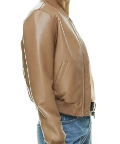 Women's Constant Camel Faux Leather Bomber Jacket 12 womens-constant-camel-faux-leather-bomber-jacket