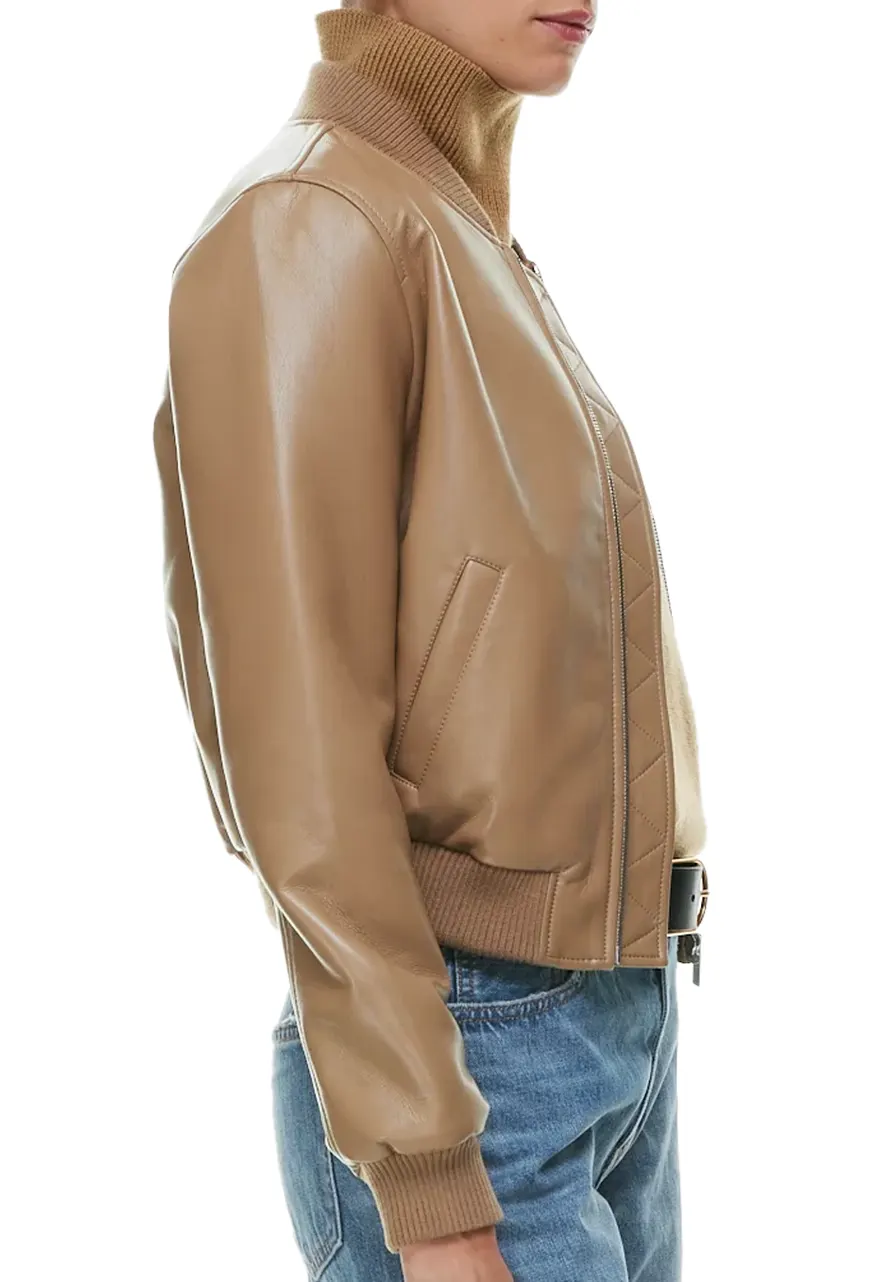 Women's Constant Camel Faux Leather Bomber Jacket 6 womens-constant-camel-faux-leather-bomber-jacket