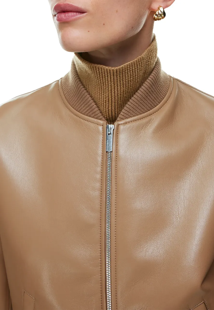 Women's Constant Camel Faux Leather Bomber Jacket 7 womens-constant-camel-faux-leather-bomber-jacket