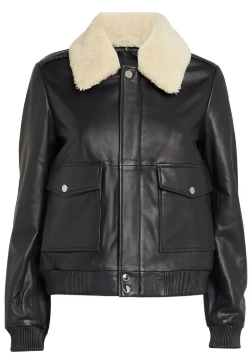 womens-fur-collar-black-faux-leather-bomber-jacket
