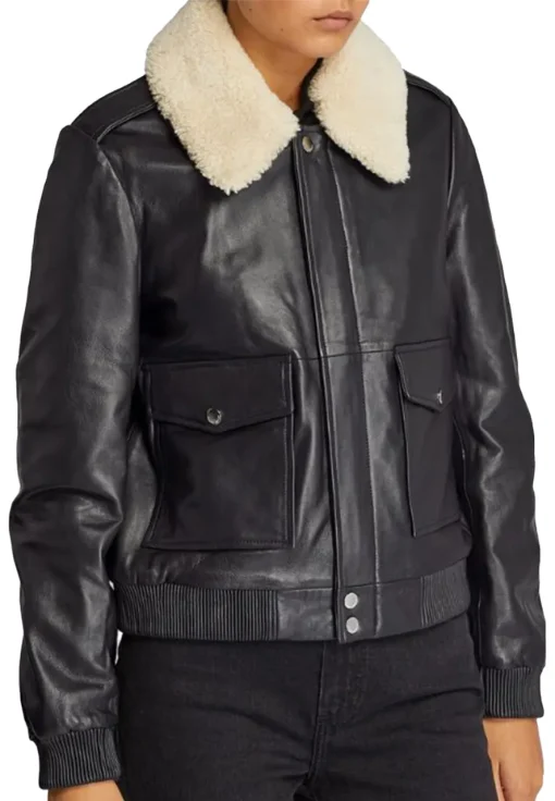 womens-fur-collar-black-faux-leather-bomber-jacket
