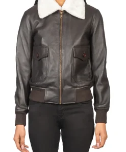 womens-fur-collar-brown-faux-leather-bomber-jacket