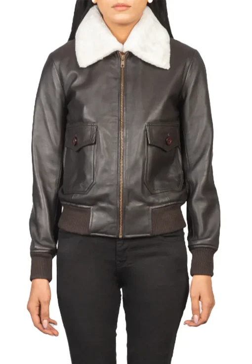 womens-fur-collar-brown-faux-leather-bomber-jacket