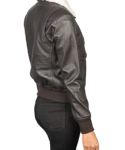womens-fur-collar-brown-faux-leather-bomber-jacket