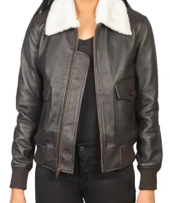 womens-fur-collar-brown-faux-leather-bomber-jacket