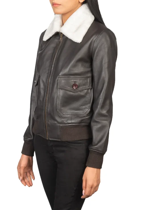 womens-fur-collar-brown-faux-leather-bomber-jacket
