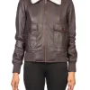 womens-fur-collar-maroon-faux-leather-bomber-jacket