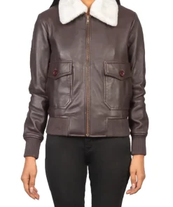 womens-fur-collar-maroon-faux-leather-bomber-jacket
