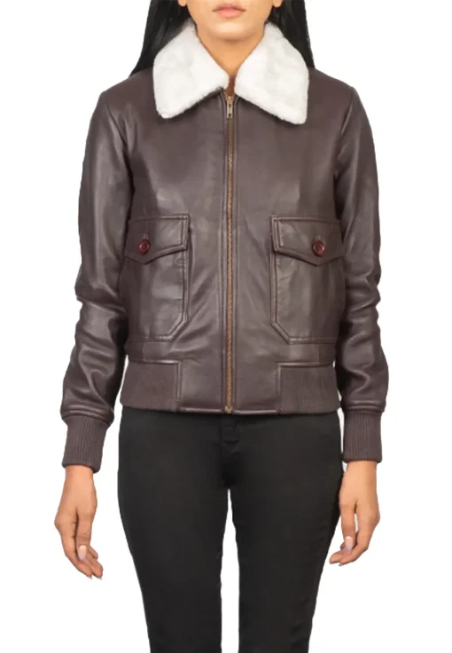 womens-fur-collar-maroon-faux-leather-bomber-jacket