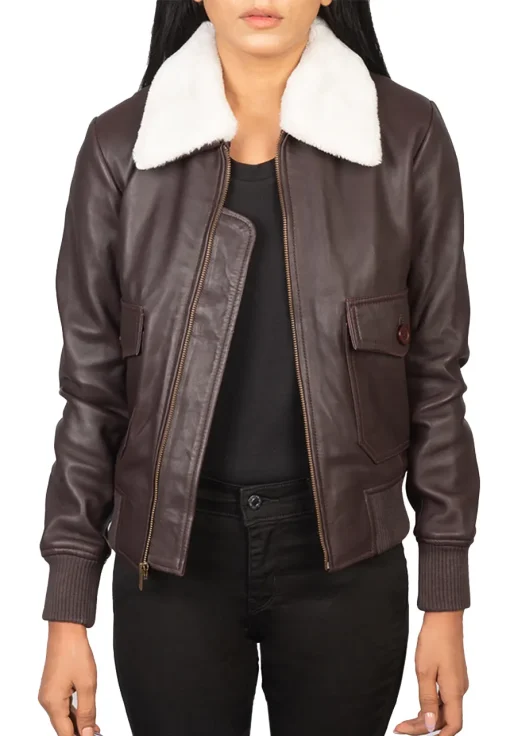 womens-fur-collar-maroon-faux-leather-bomber-jacket