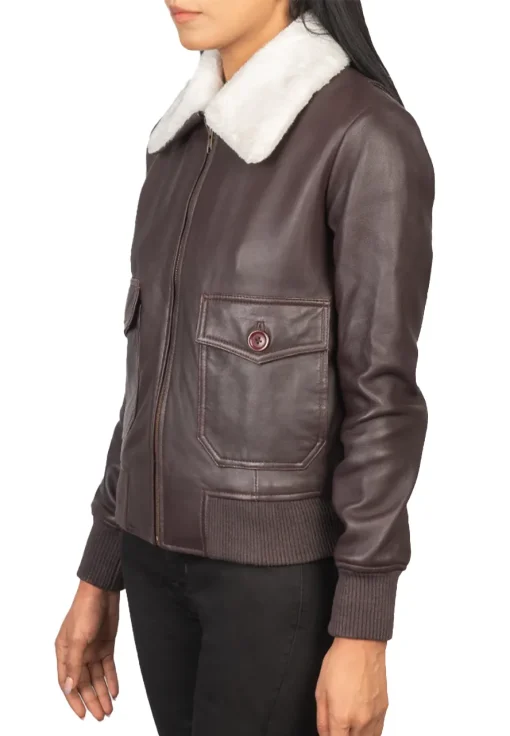 womens-fur-collar-maroon-faux-leather-bomber-jacket