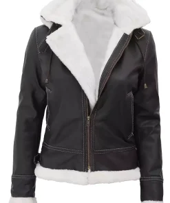 womens-hooded-brown-faux-leather-shearling-jacket