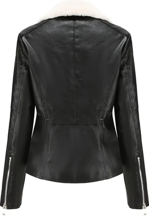 womens-lapel-collar-black-faux-leather-shearling-biker-jacket