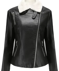 womens-lapel-collar-black-faux-leather-shearling-biker-jacket