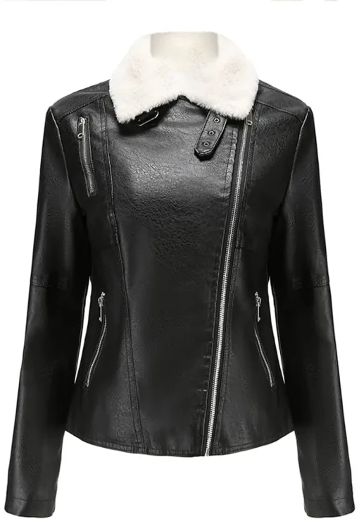 womens-lapel-collar-black-faux-leather-shearling-biker-jacket